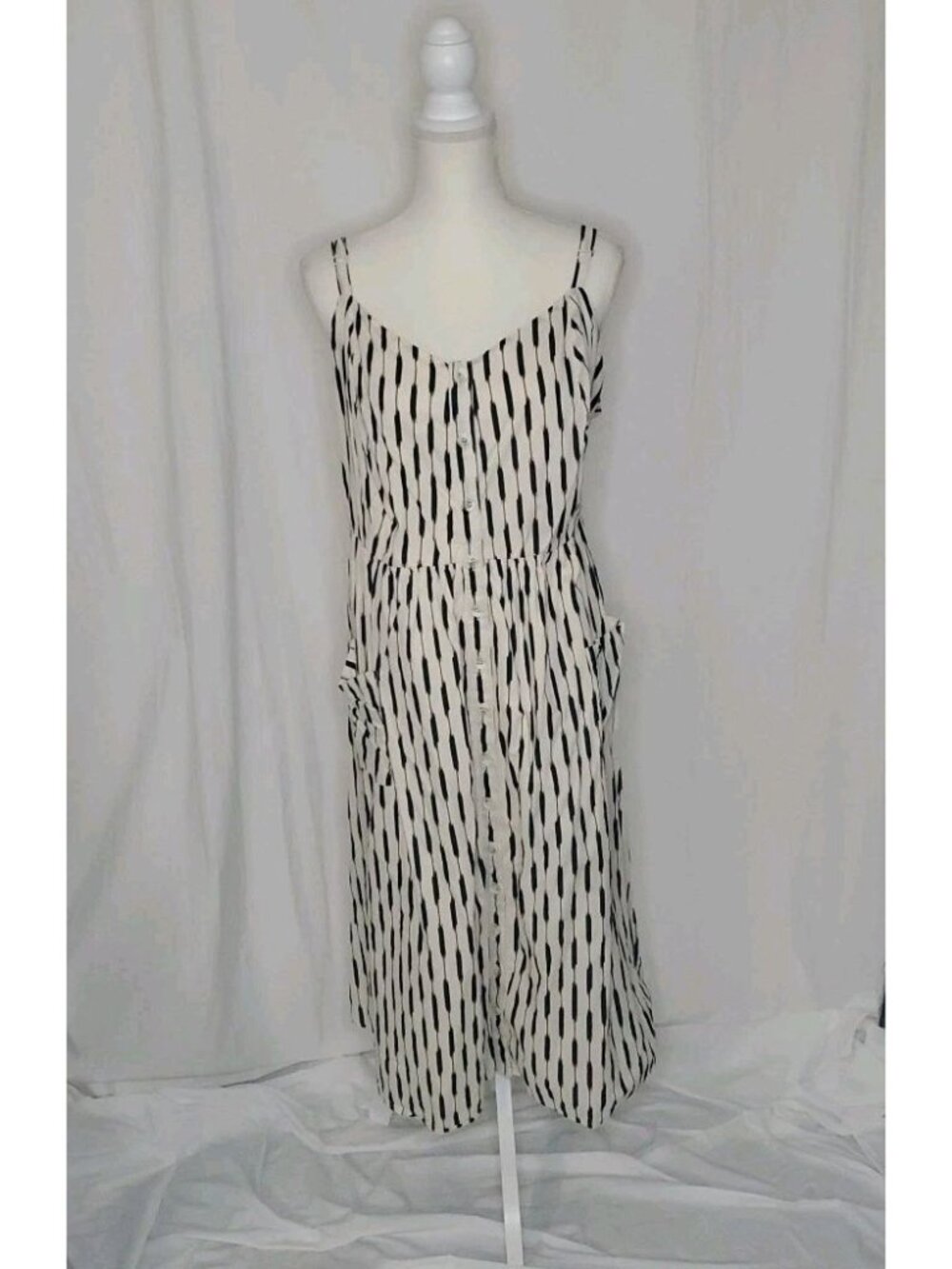 Torrid Midi Dress Women's 3XL Black White Striped Cotton Button Front Coastal